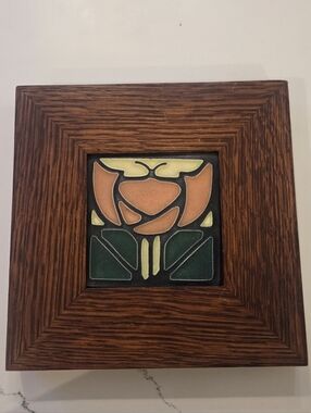 Motawi Tileworks Ann Arbor M Art Pottery Bell Pink Flower With Oak Frame
